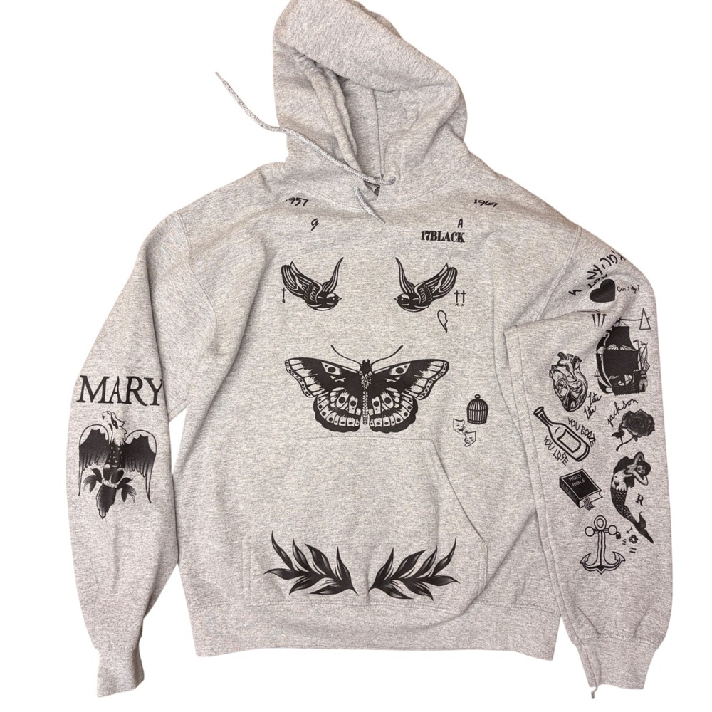 Harry Styles Tattoo Graphic Hoodie One Direction Concert Edgy Grunge Merch Sz S